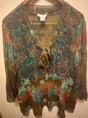 S.L. Fashions Multicolor Paisley Tie-Front Sheer Tunic